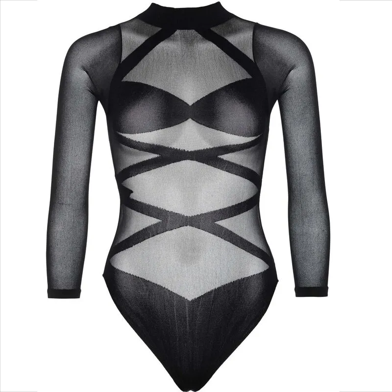body transparent opaque deux pièces bas cuissardes noir blanc élégance féminité sensualité nylon taille unique confort moulant silhouette soirée intime