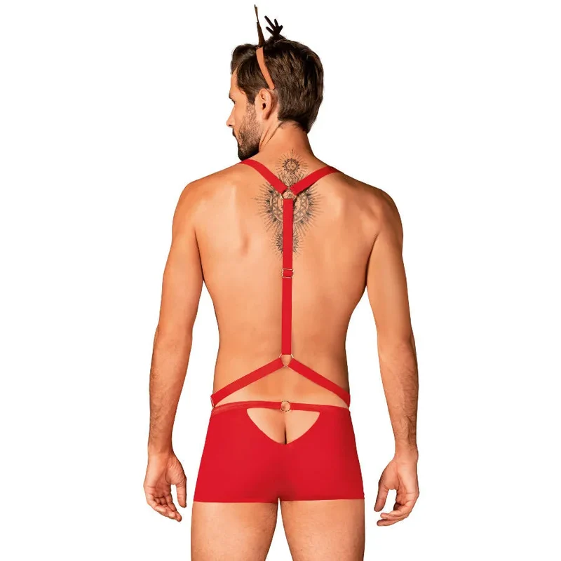 ensemble lingerie sexy rouge harnais réglable oreilles renne bandeau culotte maille élastique maintien confortable séduisant fantaisie glamour ajustable