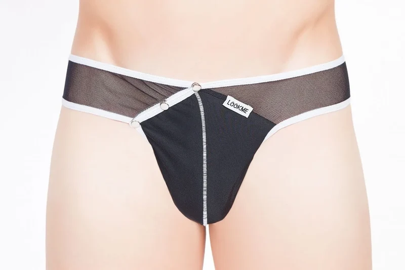 Lingerie bimatière bicolore string élégante confortable douce sexy moderne fausse fermeture éclair trois pressions polyamide élasthanne élastique ajustable raffinée