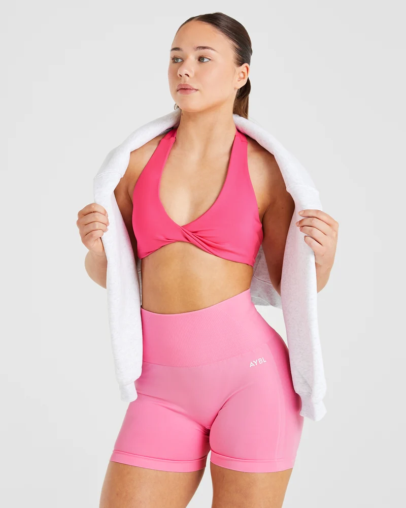 Essential Halterneck Sports Bra - Hot Rose