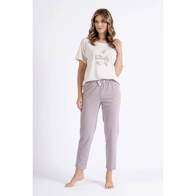 Pyjama femme confort style imprimé papillon tissu doux respirant taille élastique nuit relaxation qualité haute