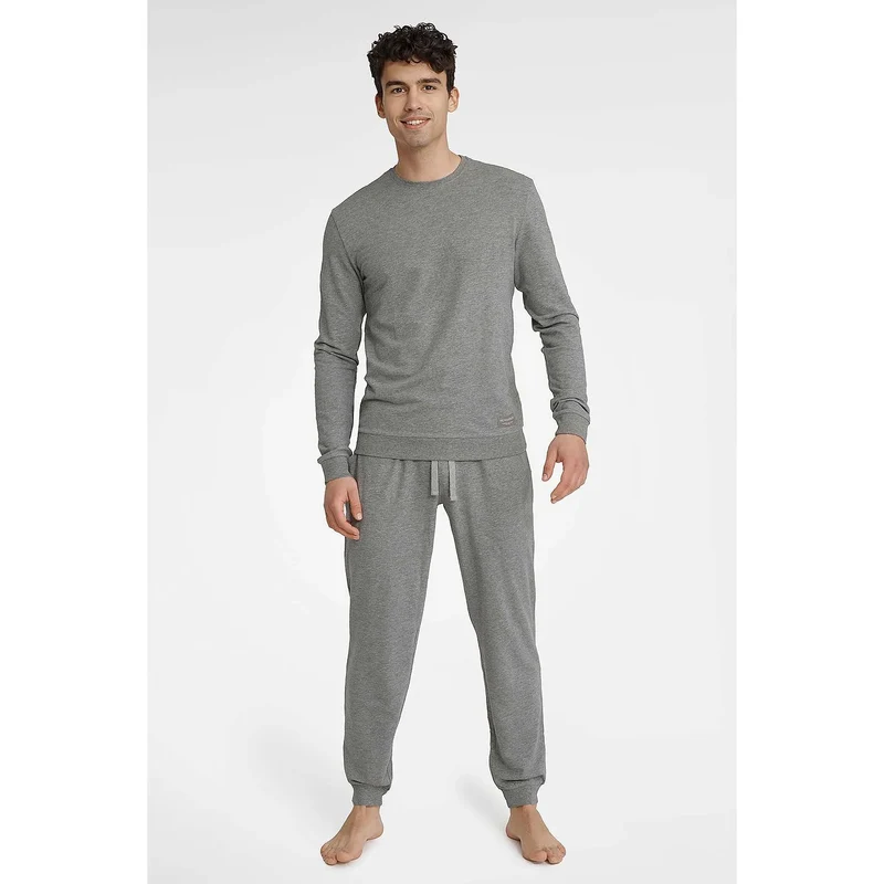 Pyjama homme confortable en coton viscose Henderson design moderne pantalon élastique col rond manches longues détente intime couple