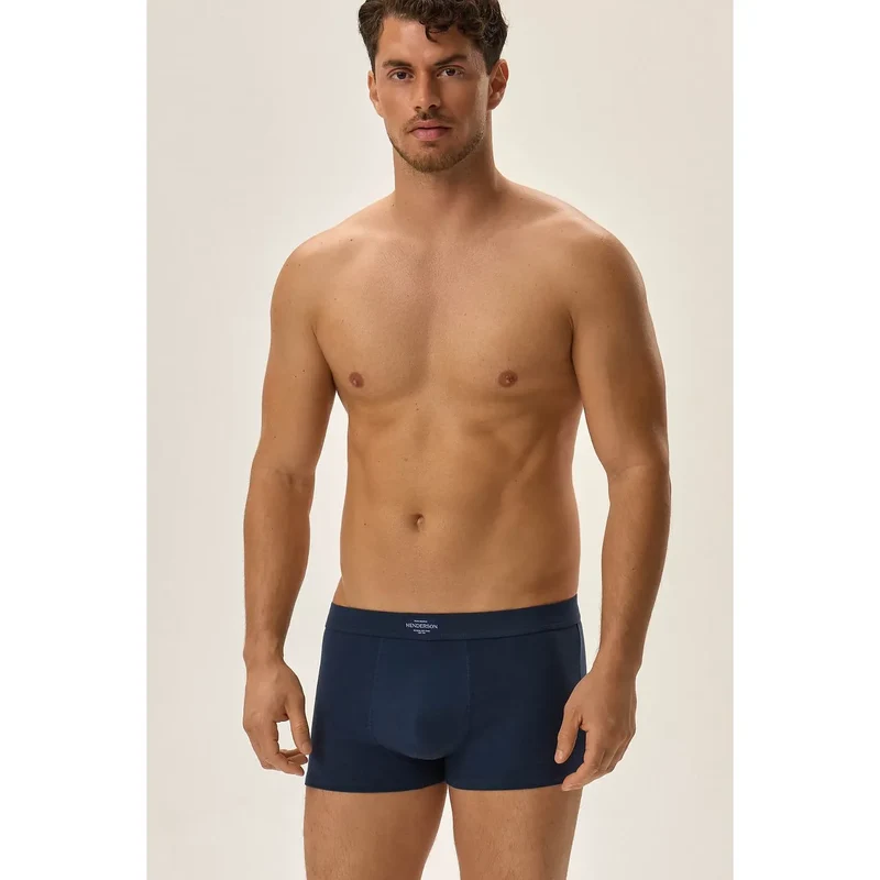 Boxers homme coupe étroite motif géométrique bleu vert gris uni coton élasthanne ceinture élastique coutures renforcées logo Henderson