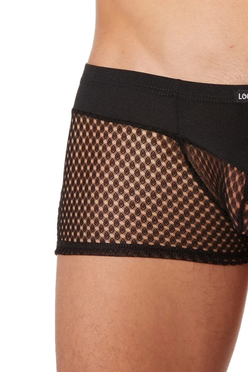boxer sexy homme noir opaque haut résille filet bas polyamide élasthanne confortable durable chic ajusté maintien respirant élégant