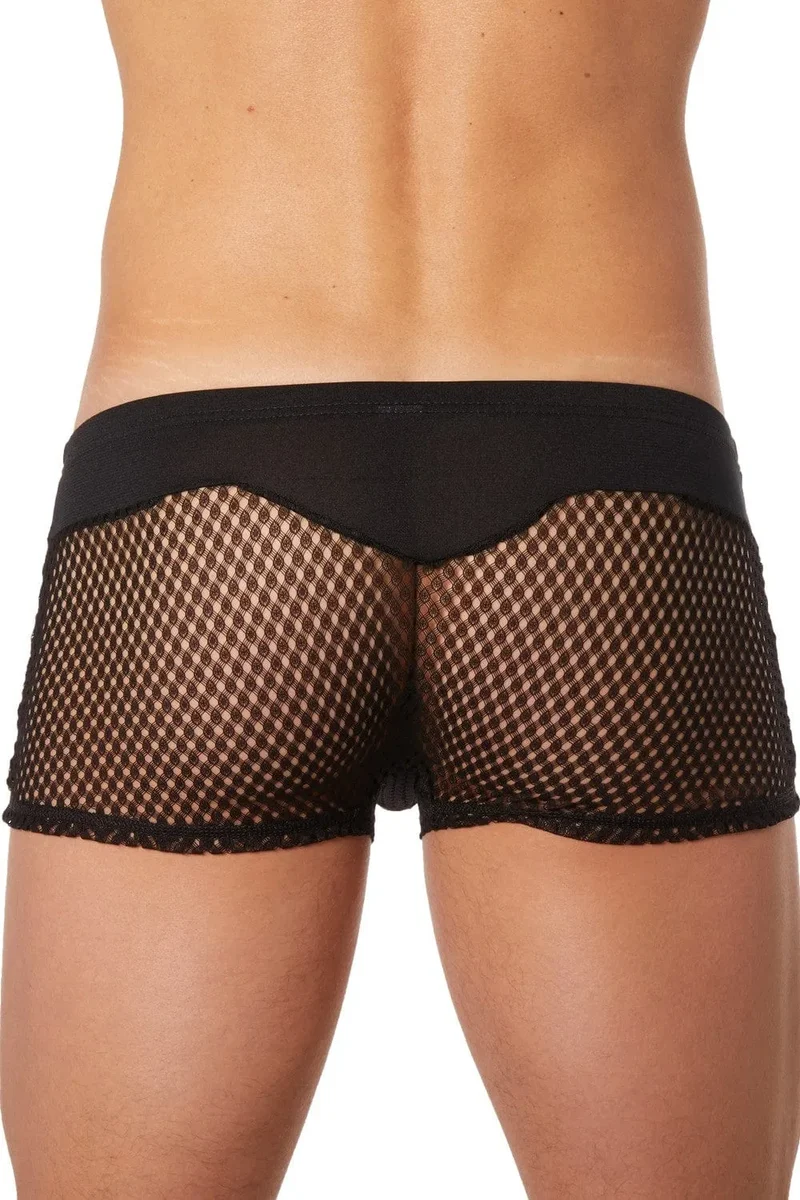 boxer sexy homme noir opaque haut résille filet bas polyamide élasthanne confortable durable chic ajusté maintien respirant élégant