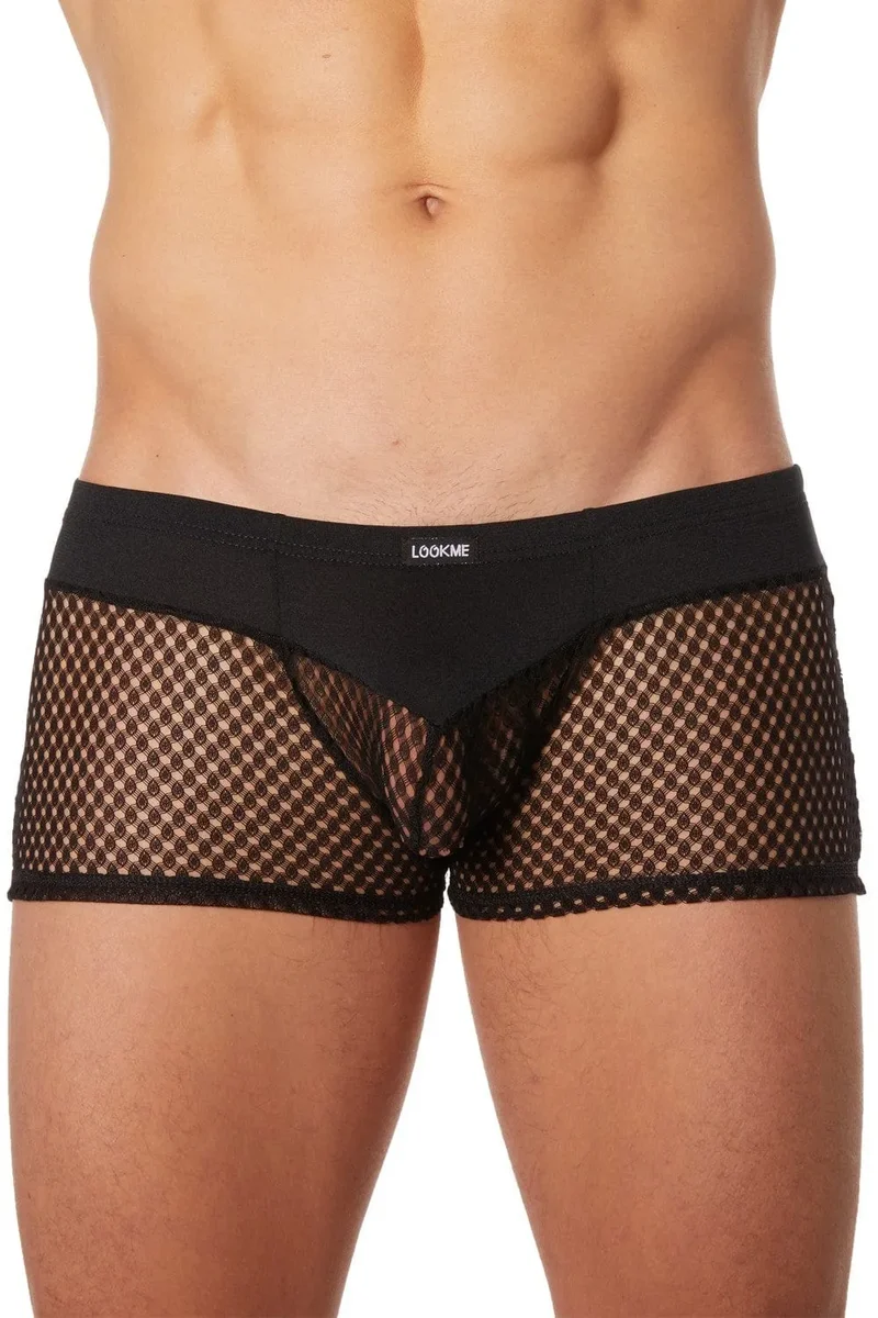 boxer sexy homme noir opaque haut résille filet bas polyamide élasthanne confortable durable chic ajusté maintien respirant élégant