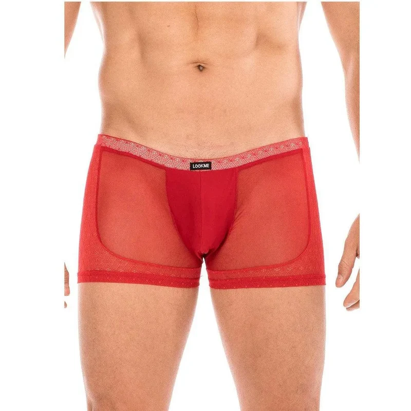 boxer rouge transparent résille dentelle sensuel élégant séduisant confortable extensible respirant polyamide élasthanne élastique moulant sexy
