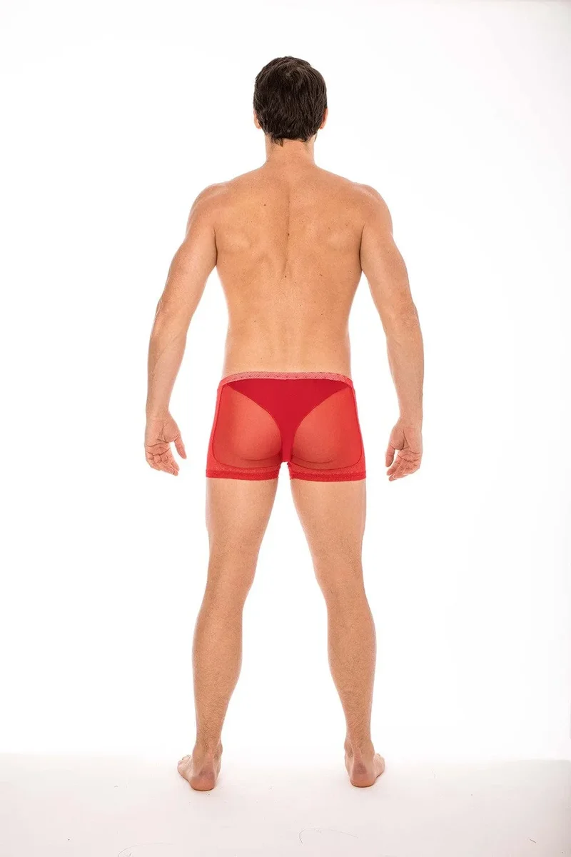 boxer rouge transparent résille dentelle sensuel élégant séduisant confortable extensible respirant polyamide élasthanne élastique moulant sexy