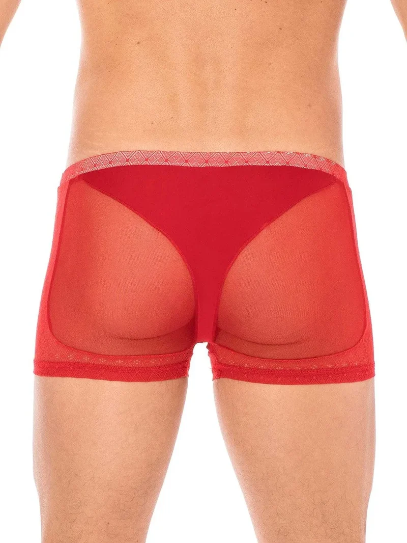 boxer rouge transparent résille dentelle sensuel élégant séduisant confortable extensible respirant polyamide élasthanne élastique moulant sexy