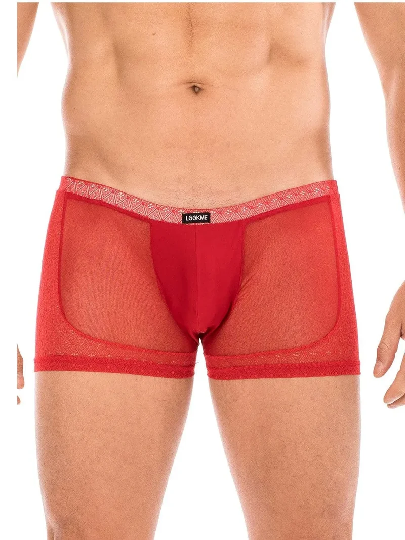 boxer rouge transparent résille dentelle sensuel élégant séduisant confortable extensible respirant polyamide élasthanne élastique moulant sexy