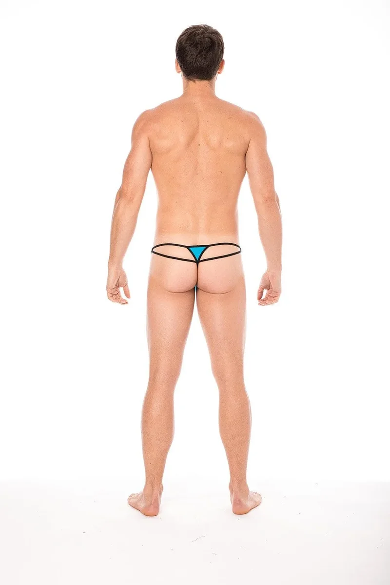 String Homme Bleu Mini Ficelles Multiples Poche Maintien Forme Goutte Confortable Sexy Sensualité Doux Polyamide Élasthanne