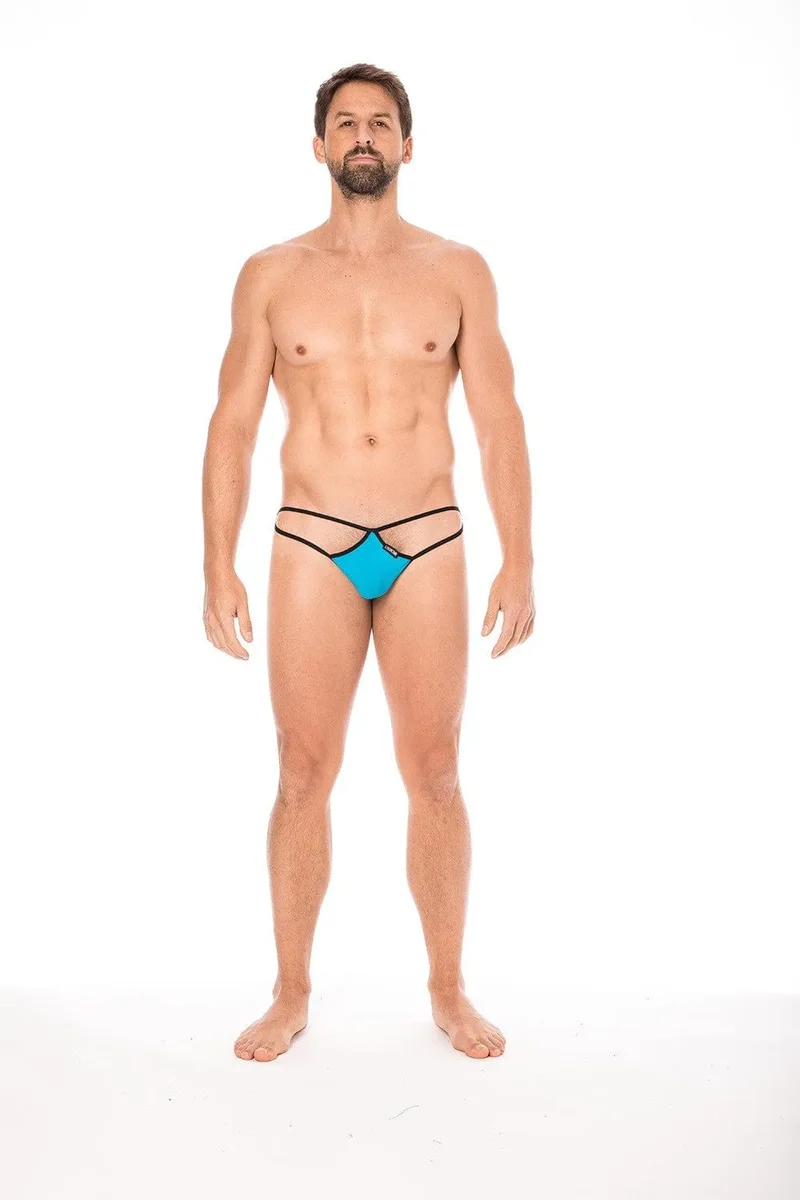 String Homme Bleu Mini Ficelles Multiples Poche Maintien Forme Goutte Confortable Sexy Sensualité Doux Polyamide Élasthanne