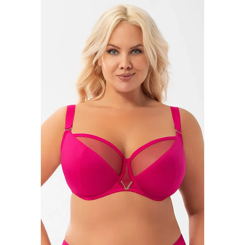 Soutien-gorge lingerie élégant Gorsenia soft model 216141 sans armatures tissu satin tulle rose vif bretelles ajustables