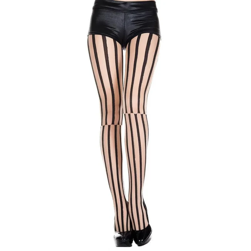 Collants élastiques chair rayures noires sensuelles nylon élasthanne confort maintien extensibilité effet allongeant silhouette glamour soirée quotidienne lingerie sexy durable