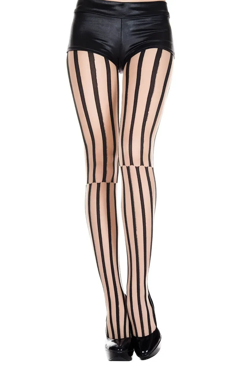 Collants élastiques chair rayures noires sensuelles nylon élasthanne confort maintien extensibilité effet allongeant silhouette glamour soirée quotidienne lingerie sexy durable