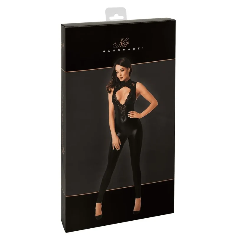 combinaison dentelle élastique moulante effet mouillé dos nu décolleté plongeant galbée silhouette chic soirée élégante sensuelle noire extensible