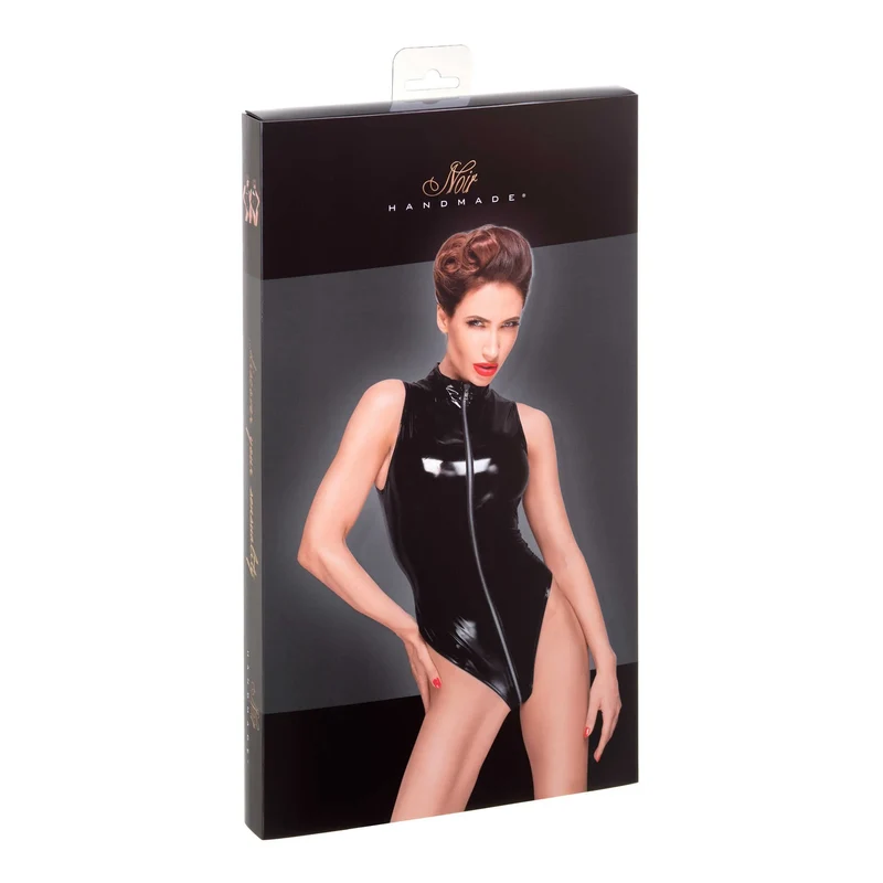Robe PVC seconde peau épaules découpées fesses découpées fermeture éclair métallique trois voies brillante moulante audacieuse sculptante