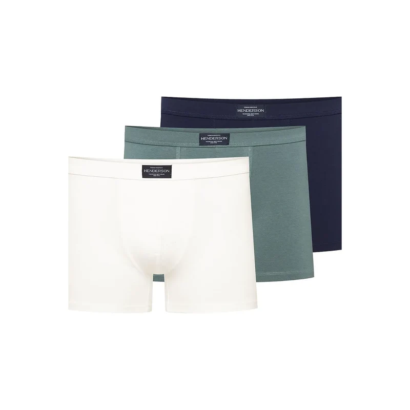 boxers hommes classiques Henderson 209613 lot trois couleurs vert bleu marine beige tissu coton élasthanne doux respirant ceinture élastique large