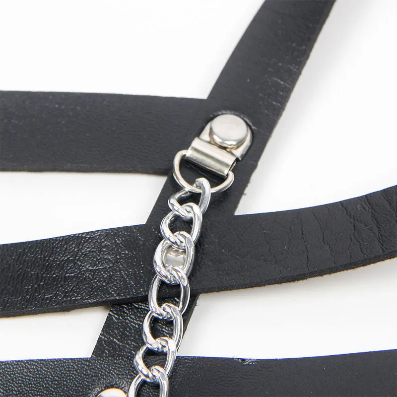 lingerie harnais corset cuir noir chaînes sexy confortable haute qualité taille unique ajustable séduisante audacieuse élégante sophistiquée durable cadeau boîte