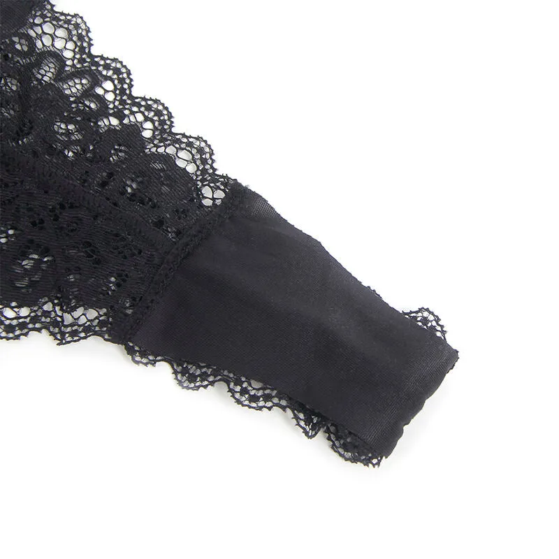ensemble lingerie dentelle noire similicuir brillant portejarretelles réglables fermetureéclair avant sensuelle séduisante élégante sophistiquée moulante polyester élasthanne soirée