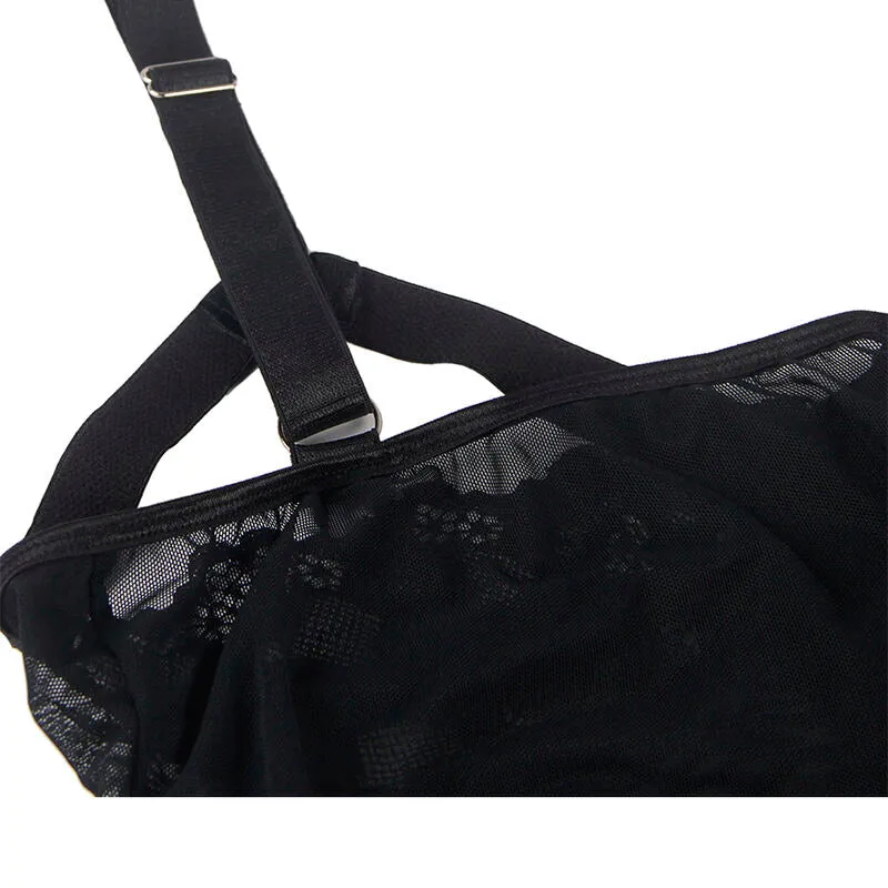 Teddy Sexy Slim Dentelle Jarretières Intégrées Noir Ajusté Élégant Sensuel Raffiné Extensible Confortable Polyester Elasthanne Seconde Peau