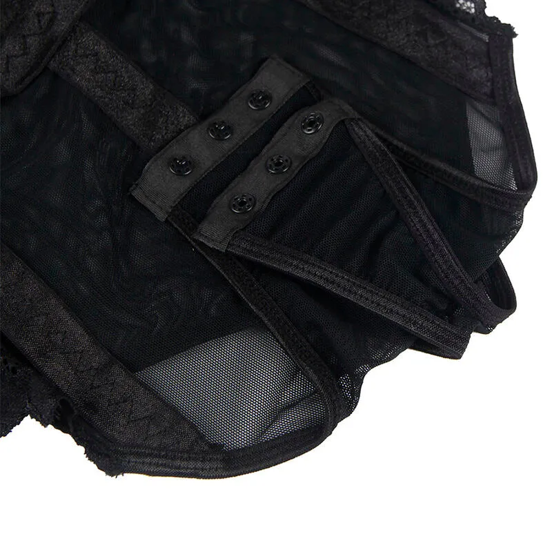 Teddy Sexy Slim Dentelle Jarretières Intégrées Noir Ajusté Élégant Sensuel Raffiné Extensible Confortable Polyester Elasthanne Seconde Peau