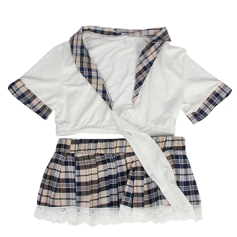costume cosplay sexy uniforme haut court blanc jupe carreaux Subblime polyester élasthanne doux extensible ajusté séduisante