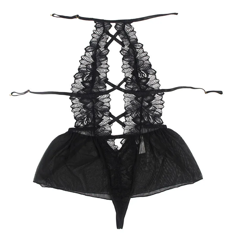 teddy dos nu dentelle noire confortable sensuelle séduisante sophistiquée élégante extensible durable ajustement flatteur féminine jupe tulle mystérieuse romantique soirée