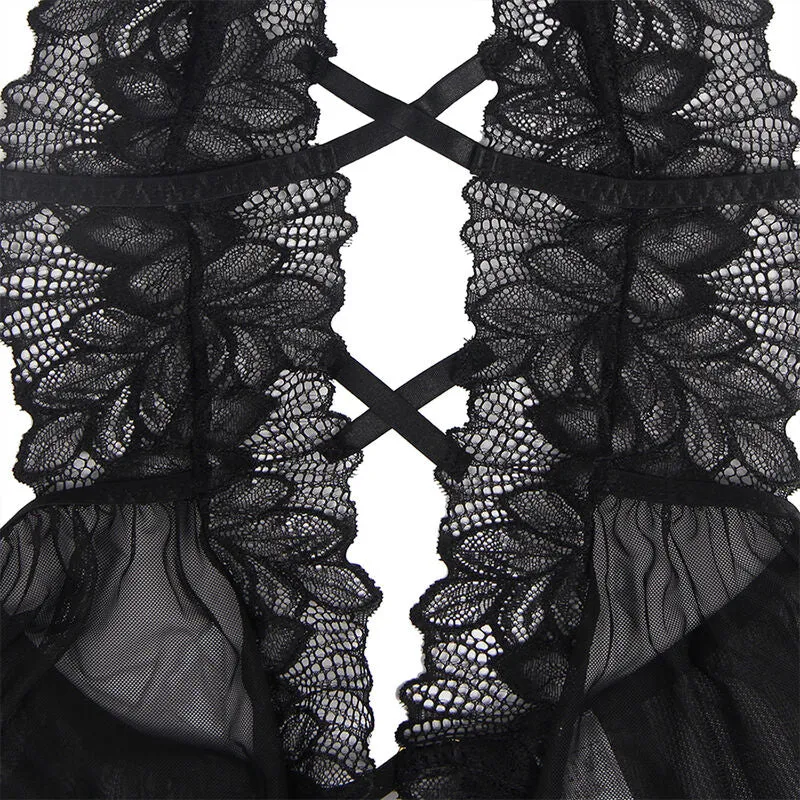 teddy dos nu dentelle noire confortable sensuelle séduisante sophistiquée élégante extensible durable ajustement flatteur féminine jupe tulle mystérieuse romantique soirée