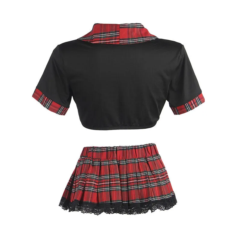 costume écolière sexy grande taille polyester élasthanne noeud jupe plissée top maintien confort extensible raffinée féminine séduisante ajustement résistante élégante