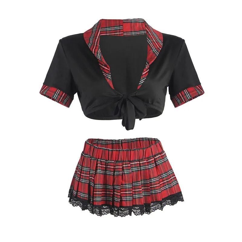 costume écolière sexy Subblime lingerie femme polyester élasthanne jupe plissée haut nœud taille moulant flatteur confortable extensible sensuelle audacieuse charme