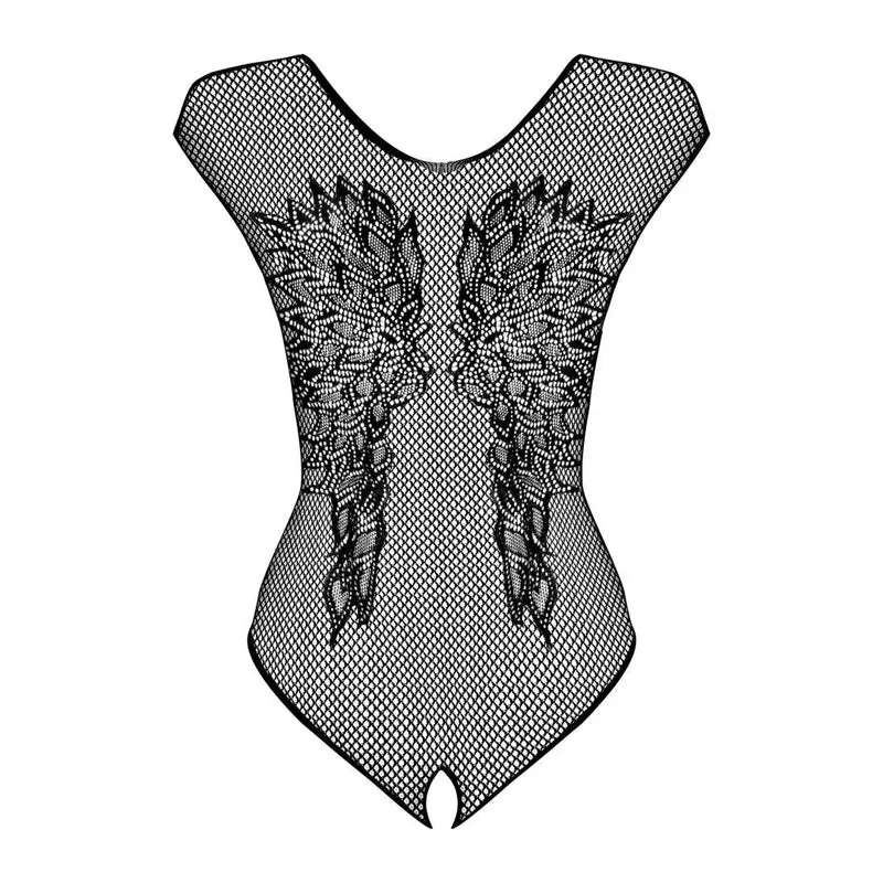 body ouvert noir résille élastique semi transparent ailes délicates sensuelle sexy élégante mystérieuse ajustement confortable extensible nylon élasthanne