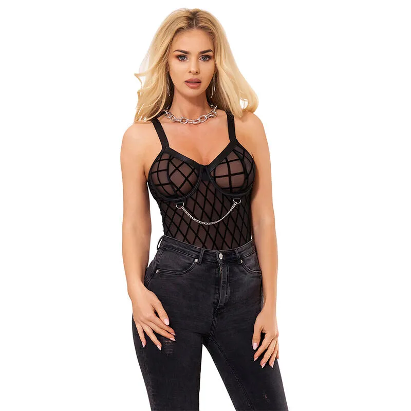 justaucorps lingerie sexy noir chaînes sublimant silhouette confort haute qualité élégante audacieuse chic glamour extensible douceur ajustement femmes