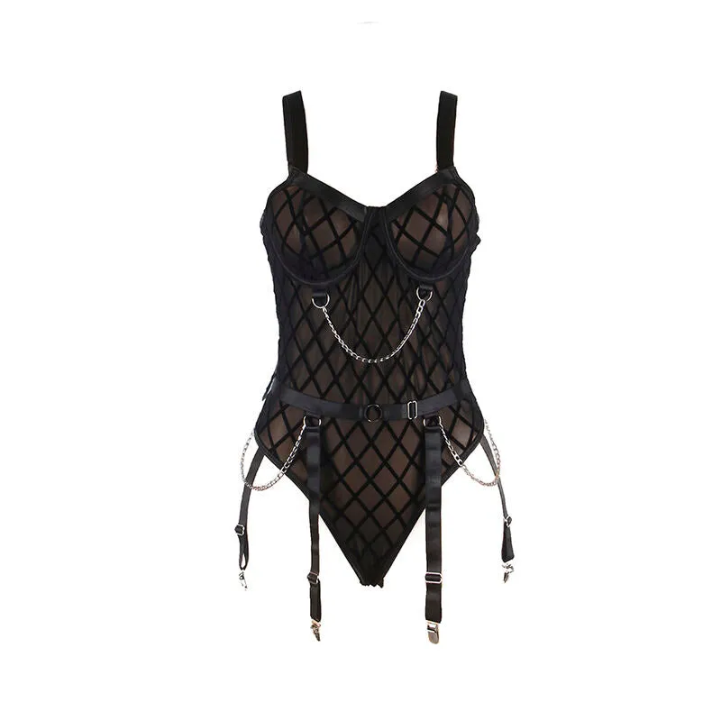 justaucorps lingerie sexy noir chaînes sublimant silhouette confort haute qualité élégante audacieuse chic glamour extensible douceur ajustement femmes