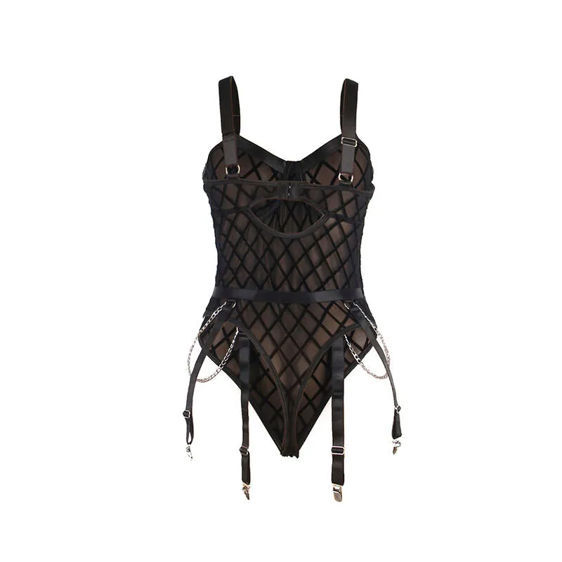 justaucorps lingerie sexy noir chaînes sublimant silhouette confort haute qualité élégante audacieuse chic glamour extensible douceur ajustement femmes