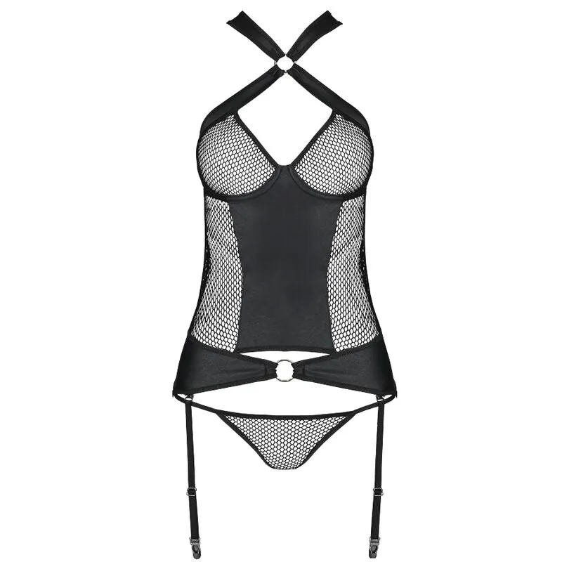 Corset Amanda cuir écologique maille sensuelle bretelles réglables détails dorés bonnets armatures maintien confortable doux raffiné durable séduisant