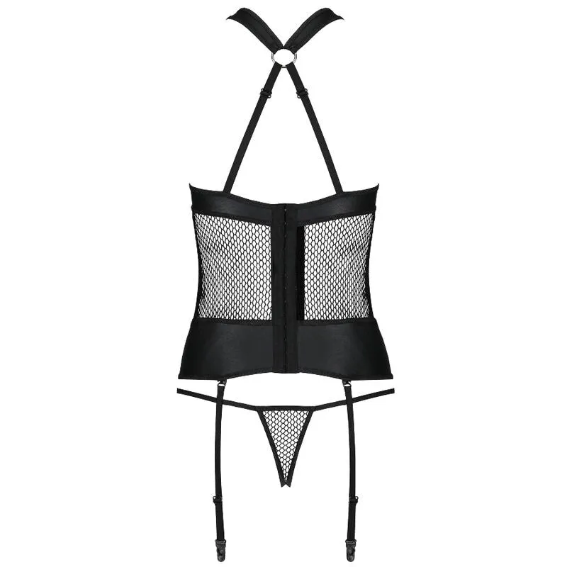 Corset Amanda cuir écologique maille sensuelle bretelles réglables détails dorés bonnets armatures maintien confortable doux raffiné durable séduisant