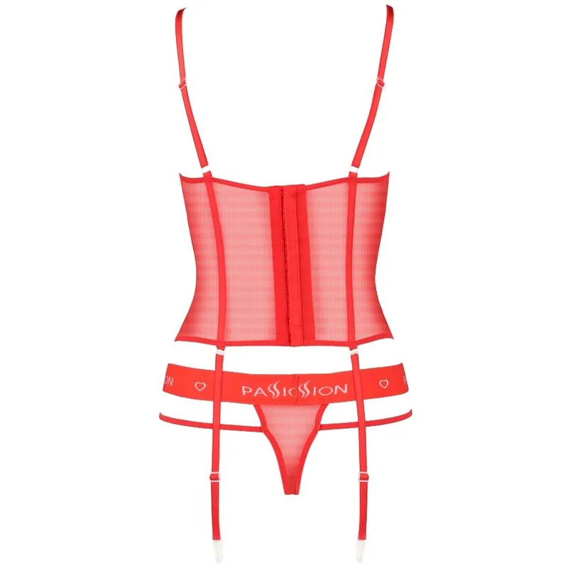 Corset Rouge Sexy Transparente String Inclus Bretelles Réglables Matériau Élastique Maintien Optimal Confort Ajustable Fabrication Européenne Boîte Cadeau Présentation Séduction