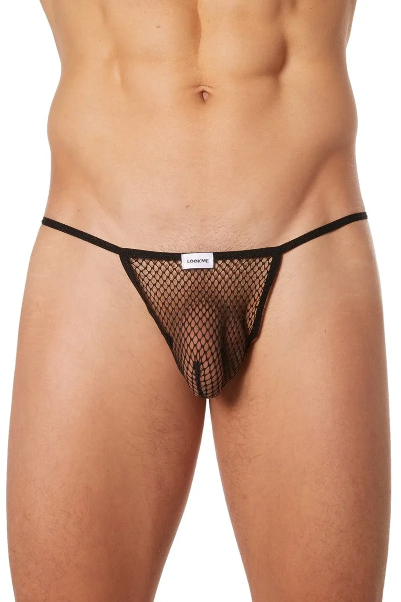 string homme transparent noir maille filet résille sexy élégant confortable extensible nylon elasthanne ficelle arrière séduction haut gamme douceur