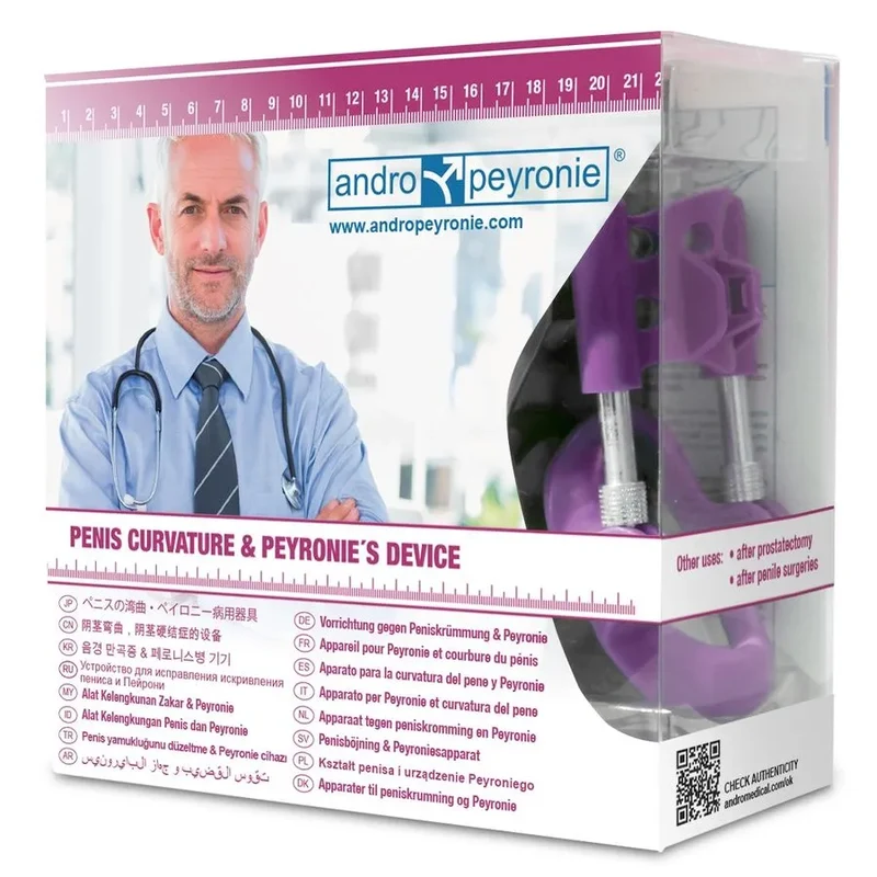 Andropeyronie dispositif médical ajustable ergonomique discret violet métallique inoxydable aluminium chirurgical durable confortable thérapeutique postopératoire congénitale correcteur authentifiable