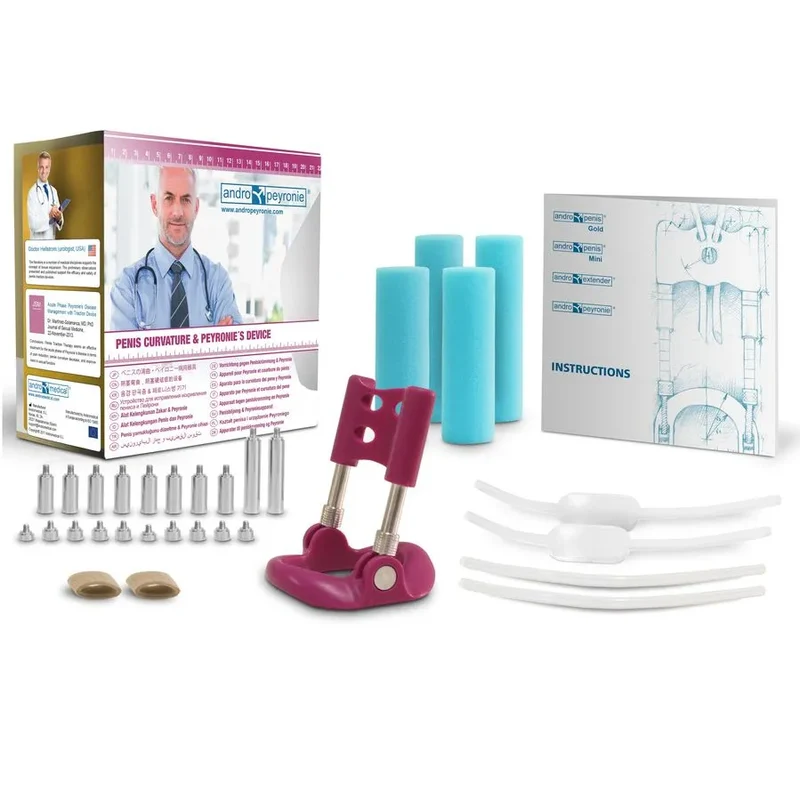 Andropeyronie dispositif médical ajustable ergonomique discret violet métallique inoxydable aluminium chirurgical durable confortable thérapeutique postopératoire congénitale correcteur authentifiable