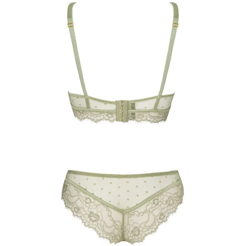 ensemble lingerie dentelle kaki confortable soutien gorge sans armature bretelles décoratives maintien optimal poitrine volumineuse culotte