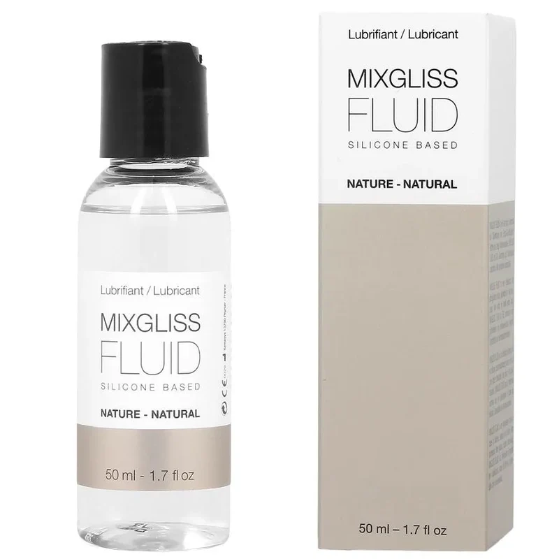 Lubrifiant naturel à base de silicone 50ml Mixgliss Fluid - Design élégant - Flacon transparent - Usage intime - Sans arôme - Made in France