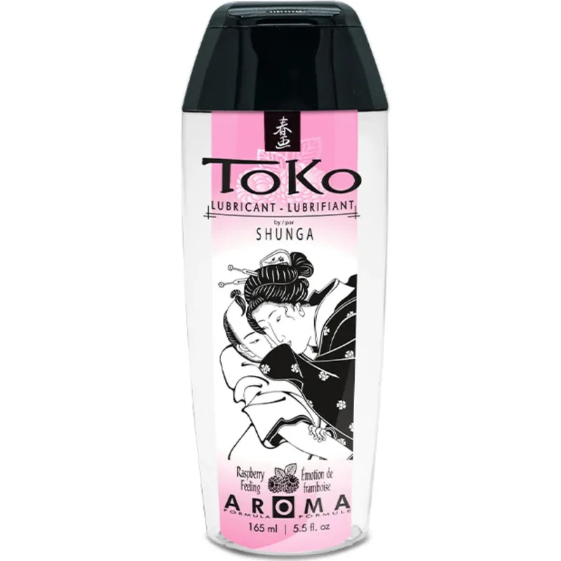 Shunga Lubrifiant Émotion Framboise Toko Aroma design épuré bouteille transparente 165ml parfum délicieux sans goût