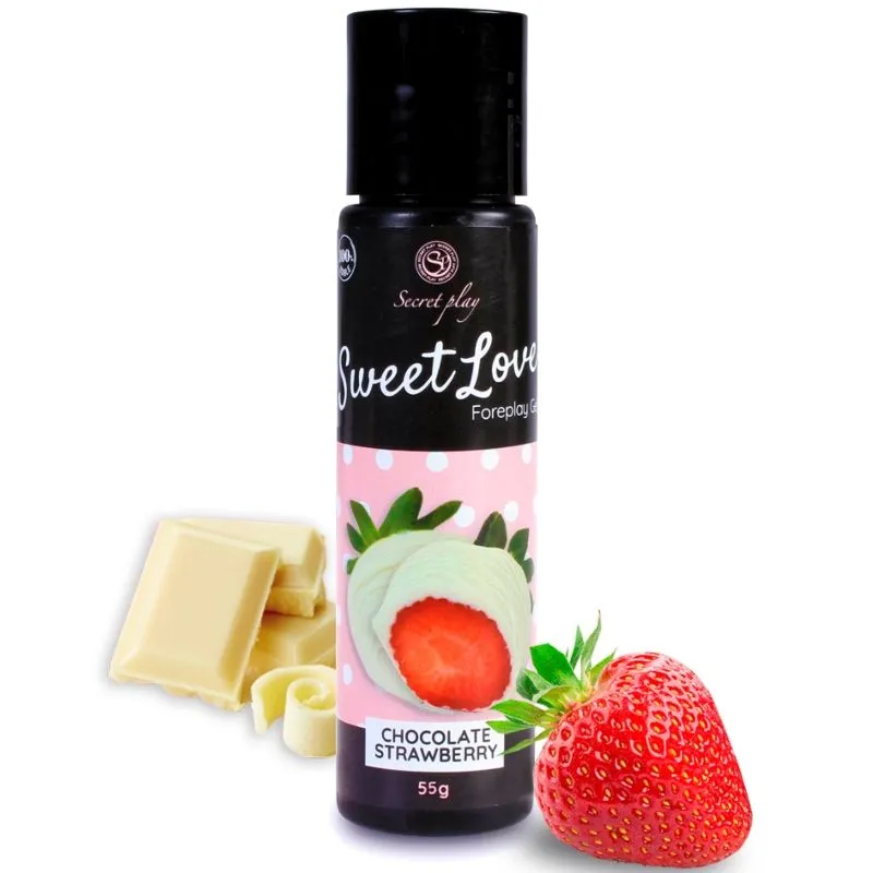Gel lubrifiant comestible Sweet Love Secretplay arôme fraise et chocolat blanc 60ml pour préliminaires érotiques couples intimité