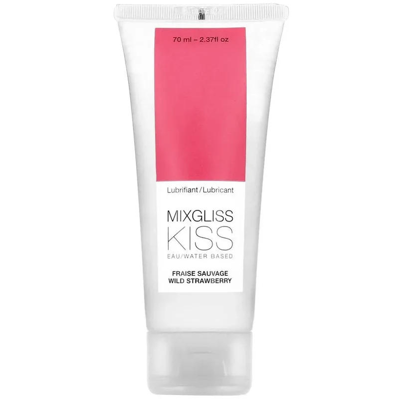 lubrifiant intime hydrosoluble fraise fruitée texture fluide non grasse lubrification élevée tube transparent bouchon clapet pratique 70ml compact