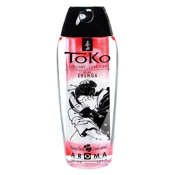 Shunga lubrifiant intime cerise brûlante Toko 165ml formule aqueuse nouvelle génération texture ultra soyeuse non collante compatible latex sans parabènes