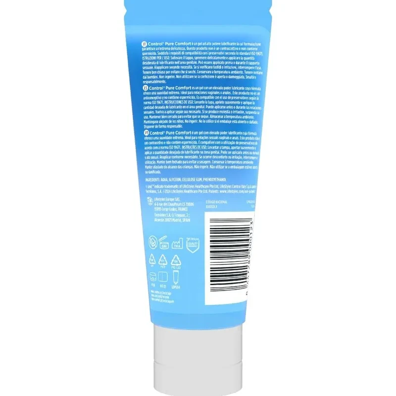 Control Lubrifiant Hydratation Intense Pure Comfort Tube 80ml Gel Intime Doux Confort Intime Hygiénique Sans Graisse Conçu pour Couple Intimité