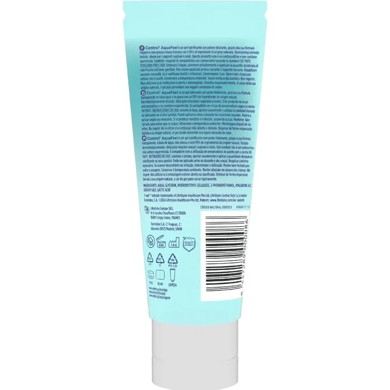 Gel lubrifiant Aqua Feel Control acide hyaluronique 80ml hydratant naturel intimité confort plaisir couple