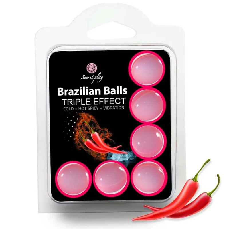 Set de 6 Balles Brésiliennes Triple Effet Secretplay Effets Froid Épicé et Picotement pour Femmes Hommes Couple Intimité Érotique